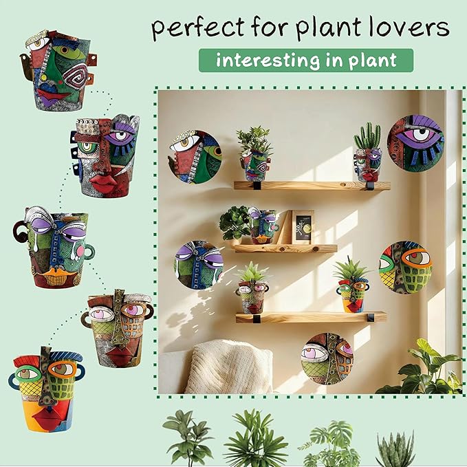 Picasso Abstract Face Flower Pot,Unique Resin Crafted Planter with Drainage Holes,Interesting Colorful Planter with Human face,for Indoor and Outdoor Botanical Home décor (Tears)