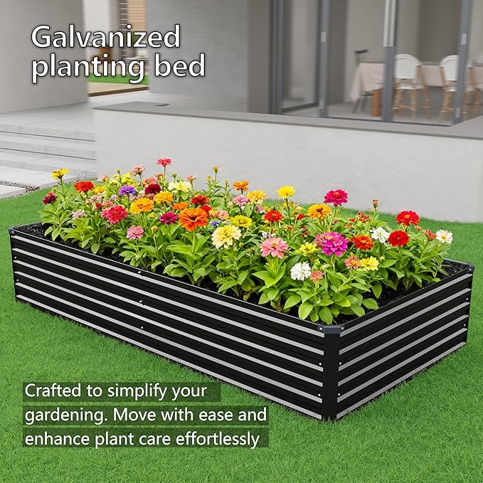8x4x1.5FT Galvanized Raised Garden Bed,Vegetable Boxes-Rectangle Metal Flower Box,Large Planter Raised Beds Outdoor Garden for Planting,Fruit,Herb-Black