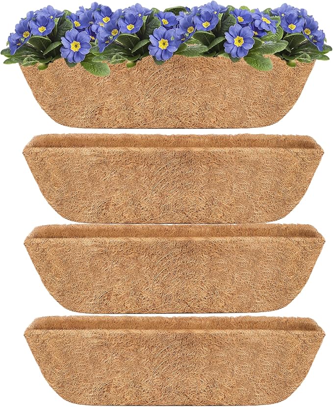 Y&M 24" Coco Liner for Window Box Deck Basket Planter Trough Coconut Fiber Liners, 4pcs Trough Coco Liner Pre-Formed Replacement