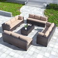 Kullavik 14 Pieces Outdoor Patio Furniture Set PE Wicker Rattan Sectional Sofa Patio Conversation Sets,Sand