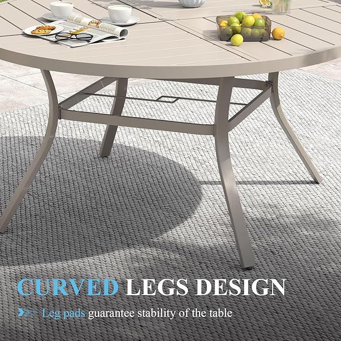 VICLLAX Patio Table and Chair Set of 10, All Weather Metal Round Outdoor Dining Furniture Set-59.9" Round Outdoor Table and Chairs, Sandshell Tabletop
