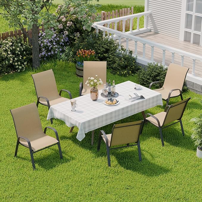 Patio Chairs Set of 6, Outdoor Dining Chairs Stackable for All Weather, Breathable Metal Modern Outside Furniture Chair for Pool Side, Garden, Backyard Deck, Brown