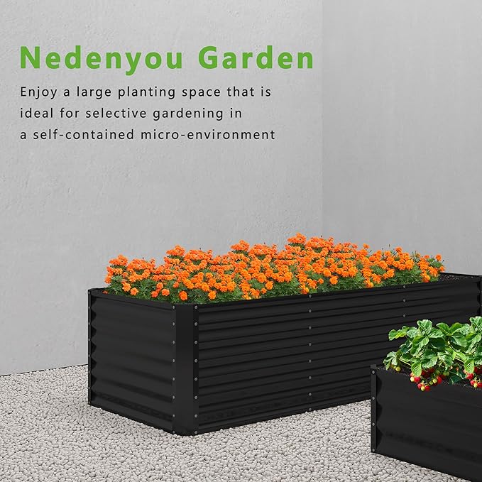 2PCS 8x4x1FT Galvanized Raised Garden Bed,Planter Raised Beds-Metal Garden Box,Large Plant for Outdoor Planting, Vegetables Bed，Flower,herb-Black