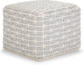 SIMPLIHOME Noreen Square Pouf - 18 inch Wide Upholstered Handwoven Cotton Ottoman in Light Blue and White, Boho Footstool or Extra Seating for Living Room with Polystyrene Filling, Assembled