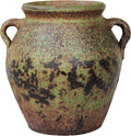Egyptian Era Designed Earthen Ware Terra-Cotta Vessel/Planter with Looped Handles (Fat Belly Winter Green)