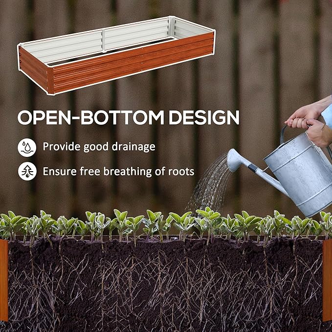 Outsunny Galvanized Raised Garden Bed, 8' x 3' x 1' Metal Planter Box, for Growing Vegetables, Flowers, Herbs, Succulents, Natural Wood