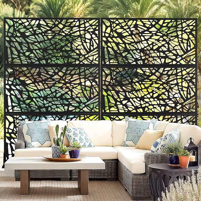 Outdoor Privacy Screen,72" H×47" W Metal Privacy Screen, Freestanding Privacy Fence Panels for Patio