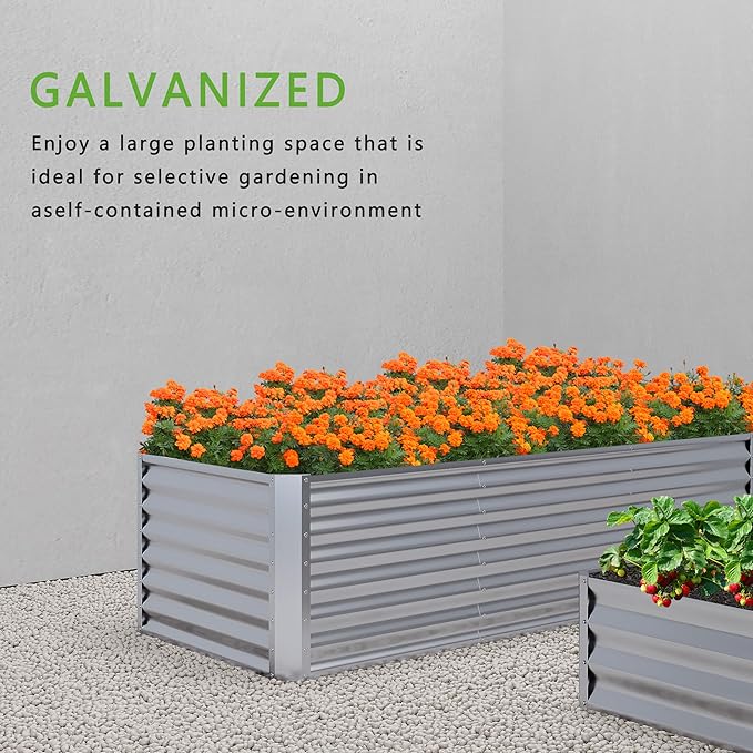 2PCS 8x2x1FT Galvanized Raised Garden Bed,Planter Raised Beds-Metal Garden Box,Large Plant for Outdoor Planting, Vegetables Bed，Flower,herb-Silver