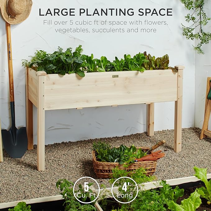 Best Choice Products 48 x 24 x 30 Inches Raised Garden Bed, Elevated Wood Planter Box Stand for Backyard, Patio, Balcony with Bed Liner, 200 Pound Capacity - Natural