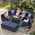 NICESOUL 9 Piece Oversized Outdoor Patio Furniture Set, 29.3'' High Back Comfy Sectional Sofa Set with Firepit Natural Gas & Propane, Deep Seating Conversation Couches, 2 Color Cushion Navy & Gray