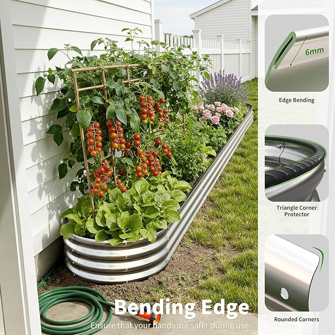 Galvanized Metal Raised Garden Bed Kit for Outdoor Planter Boxes with Easy Assembly,Oval Large Galvanized Gardening Raised Bed for Vegetables, Fruits, Flower (Silver, 12 * 2 * 1ft)
