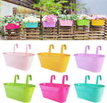 LaLaGreen Rail Planter Outdoor Plants (11.2 Inch, 6 Pack) Colorful Metal Iron Strawberry Hanging Flower Pots Deck Railing, Fence Wall Mount Bucket Modern Window Box Hooks Porch Garden Outside Decor