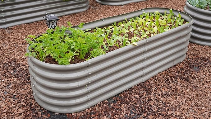 A ANLEOLIFE 12-Pack Galvanized Raised Garden Beds Outdoor, 18" Deep Modular Metal Planter Box Kit, Whole Backyard Farm Garden System with Oval Heart & Round Beds for Vegetable & Flowers, Quartz Grey
