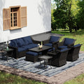 Joyside Wicker Patio Furniture Sets, 10 Pieces Upgraded Large Size Outdoor Furniture with 4 Swivel Rocking Patio Chairs, 3-Seat Sofa, Outdoor Ottoman, Thick Cushions, Wide Armrest, Blue