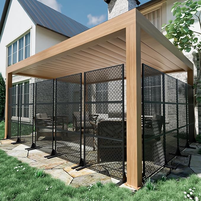 Casaphoria Metal Privacy Screen Outdoor, 72" H x 35" W Freestanding Decorative Privacy Screen for Patio Deck Balcony Garden with Stable Base, Jason- Black