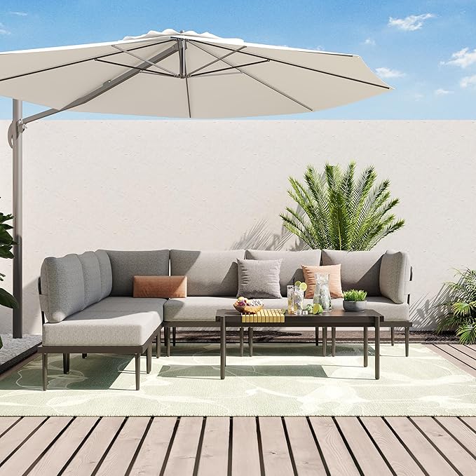 Sundale Outdoor 7 Pieces Metal Patio Furniture Set, Outdoor Sectional Sofa with 6 Inch Olefin Cushion, Modern Outdoor Conversation Sets with Coffee Table for Backyard, Poolside, Sunroom