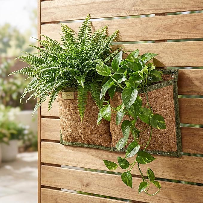 Wall Hanging Planter, 2 Pocket, Hanging herb Planter, wall Mounted Plant Holder, Vertical herb Garden, Plant Hanger Indoor, Boho Kitchen Decor, Porch and Balcony Decor, Fence planters