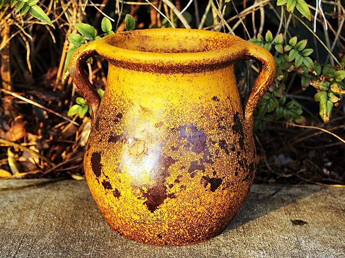 Goodman and Wife Egyptian Era Designed Earthen Ware Terra-Cotta Vessel/Planter with Looped Handles (Tulip Pumpkin Yellow)