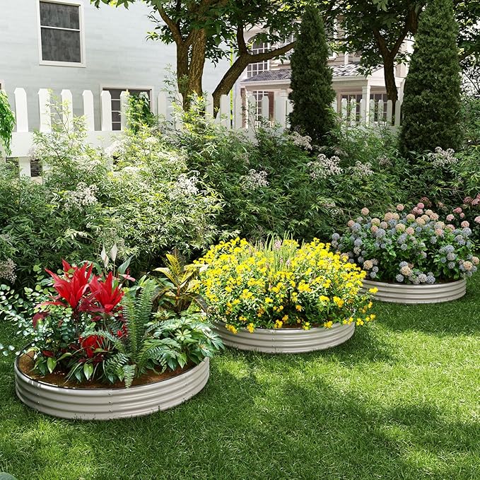 Galvanized Planter Outdoor Galvanized Metal Planter Round Raised Garden Bed Kit for Gardening Outdoor 1CP Gray 4X2X1FT