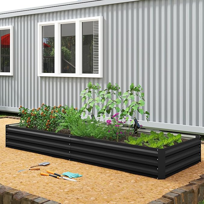 Outsunny Galvanized Raised Garden Bed, 8' x 3' x 1' Metal Planter Box, for Growing Vegetables, Flowers, Herbs, Succulents, Black