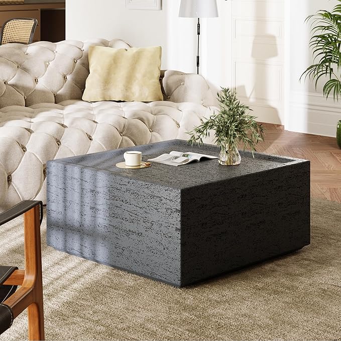 UPHA Outdoor Square Coffee Table, Small Modern Minimalist Accent Tables, Low Light Concrete Center Table for Living Room, Outside Patio, Deck, 28×28×13, Dark Grey