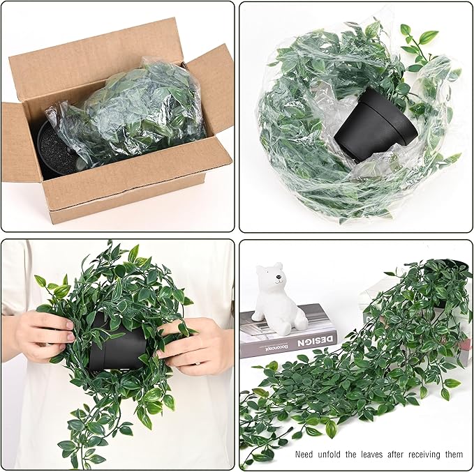 Waipfaru 2Pcs Fake Hanging Plants with Pot Deep Green Eucalyptus Leaves UV Resistant Fake Vines Ivy Artificial Plants Outdoor Faux Plants Indoor Bedroom Living Room Boho Wall Porch Shelf Decor