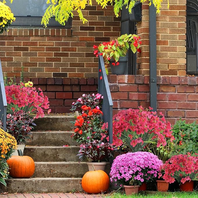 24 Rose Red Bundles Artificial Flowers for Outdoors/Indoors Fake Flowers Plants for Indoor Outside Garden Porch Window Box Home Wedding Farmhouse