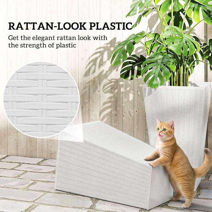 Outsunny Tall Planters for Outdoor Plants Set of 3, 24 in Taper Planters with Drainage Holes, Rattan Decor Plant Pots for Indoor Outdoor Front Porch Patio Backyard, White