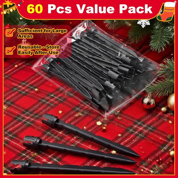 60 Pcs 7.5 Inch Christmas Light Stakes, Christmas Yard Stakes for C7 C9 Christmas Lights, Garden Path Walkway Holiday Decorations(Black)