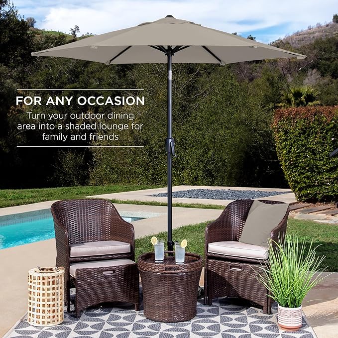 Best Choice Products 7.5ft Heavy-Duty Round Outdoor Market Table Patio Umbrella w/Steel Pole, Push Button Tilt, Easy Crank Lift - Beige