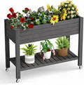 Elevated Raised Garden Bed with Legs, 33.66" Tall Self-Watering Resin Outdoor Planter Box with Storage Shelf, Drain Plug Water & Monitor for Plants Vegetables Flowers Fruits (Black)
