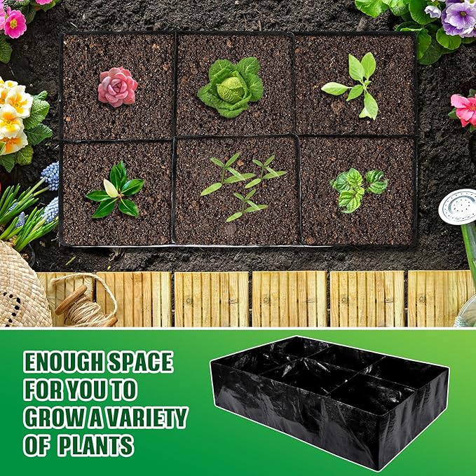 Woanger 8 Pcs 35 Gallon Fabric Raised Garden Bed Garden Bags to Grow Vegetables Planting Garden Containers for Vegetables Outdoor Grow Boxes with 6 Grids Rectangle Planter Pots for Potato Tomato Fruit