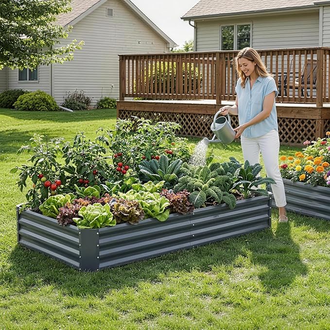 ZORMY 2Pack 6×3×1ft Galvanized Raised Garden Bed Kit, Metal Planter Boxes Outdoor, Large Raised Beds for Vegetables, Fruits, and Flowers - Grey