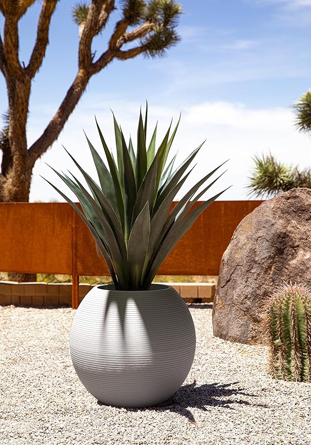 Veradek Strata Series Sphere Round Planter for Patio & Backyard | Durable Plastic-Stone Material | Modern Décor for Tall Trees and Plants