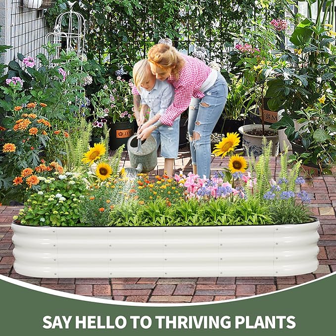 1MORE Galvanized Raised Garden Bed- Planter Garden Boxes Outdoor, Raised Beds for Gardening, 6x2x1ft Metal Garden Bed Kit for Vegetables Flower, Planter Raised Beds with Tools.White