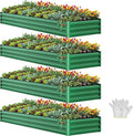 YITAHOME 4pcs 12x4x1 ft Galvanized Raised Garden Bed Kit, Large Metal Planter Box with Gloves, Safety Rubber & Support Rod, Outdoor Flower Bed for Plants Vegetables, Green