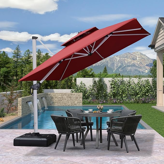 PURPLE LEAF Patio Umbrella 9ft Outdoor Square Umbrella Large Cantilever Umbrella Windproof Offset Heavy Duty Sun for Garden Deck Pool Patio, Terra