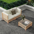 LYNSLIM Outdoor Patio Furniture Set, Wicker Outdoor Sectional Set, Boho Patio Conversation Sectional Sofa with Large Tempered Glass Coffee Table and Waterproof Cushion (3-Piece Patio Furniture)