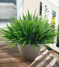 12Pcs Artificial Plants Outdoor Fake Plastic Grass Spring Decoration UV Resistant Faux Greenery Stems Bushes Outside Fake Plants for Planters Patio Porch Window Box Pathway Garden Home Decor, Green
