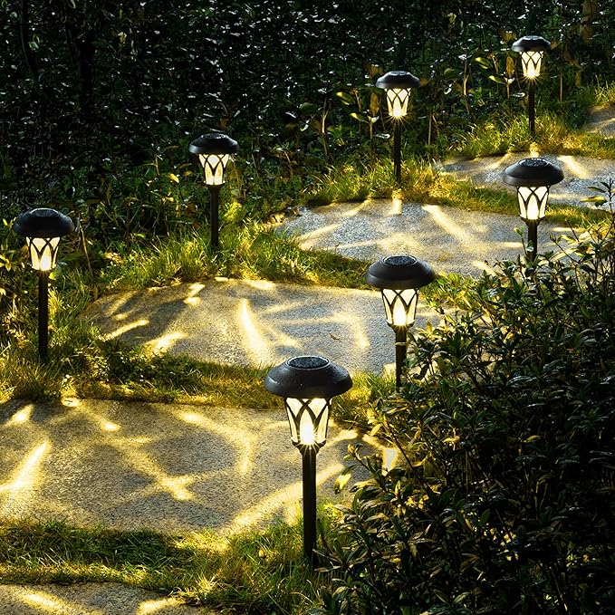 GIGALUMI 6 Pack Solar Pathway Lights Outdoor, Metal Glass & ABS Solar Landscape Lights Waterproof IP65, Warm White Solar Powered Garden Lights for Yard Patio Walkway Driveway (Brown)