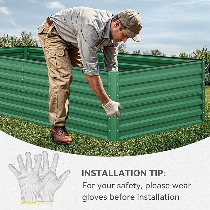 YITAHOME 8x4x2ft Large Raised Garden Bed Kit, Galvanized Metal Planter Box with Gloves, Ground Nails, Support Rod & Safety Rubber, Outdoor Above Ground Planters for Plants Vegetables Flowers, Green