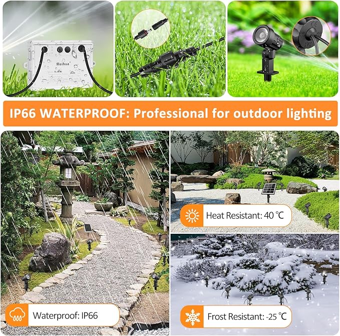 MEIHUA Solar Spotlights Outdoor 2 in 1, Solar Powered Landscape Spotlights 2700K/4000K/6500K, 3 Brightness with Remote Control, IP66 Waterproof Solar Spot Lights Outdoor for Garden Pathway