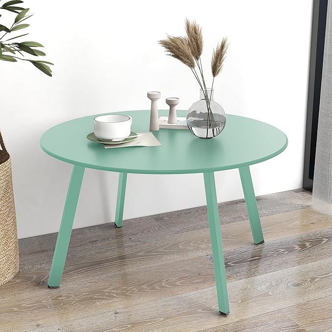 Grand Patio Round Steel Patio Coffee Table, Weather Resistant Outdoor Large Side Table, Mint Green…