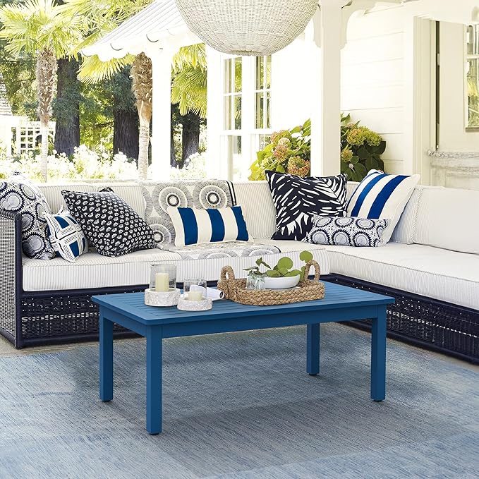LUE BONA Outdoor Coffee Table, HDPS Patio Coffee Tables for Outside Rectangle, Adjustable Levelling Feet/Weather Resistant, Patio Table for Deck, Pool, Balcony, Indoor or Outdoor Use, Navy Blue
