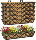 Y&M 30 Inch Window Deck with Coco Liner, Fence Metal Hanging Flower Planter Window Basket Deck Railing Planter Boxes for Outdoor Garden Lawn,6pcs