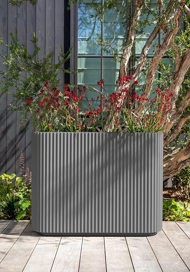 Veradek Demi Series Span Planter for Front Porch, Patio, Backyard | Durable Plastic-Stone Composite Material | Modern Décor for Shrubs, Flowers