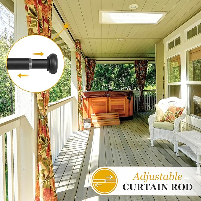 Kenney KN90001 1" Weaver Indoor/Outdoor Rust-Resistant Curtain Rod, 72-144", Black