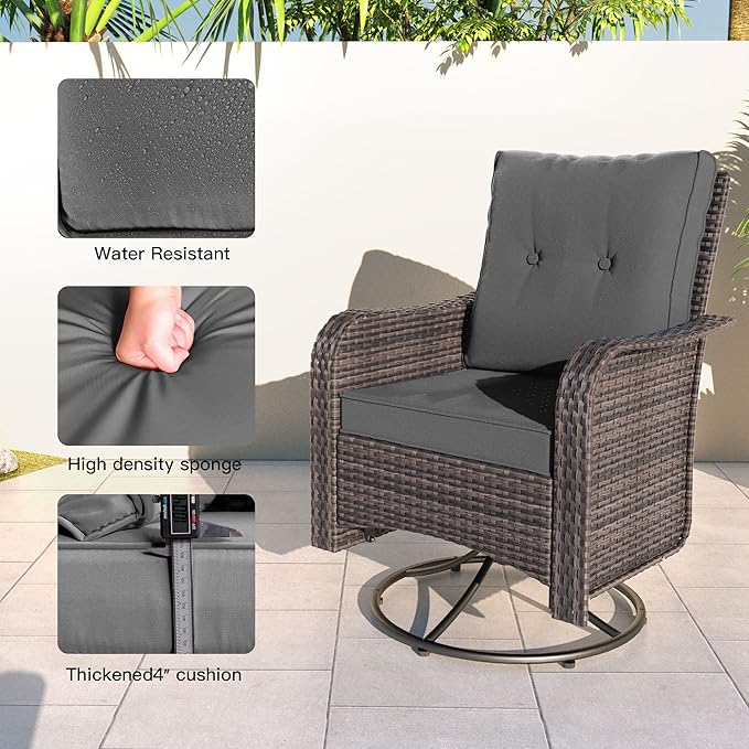 Kullavik 11 Pieces Outdoor Patio Furniture Set,PE Wicker Rattan Sectional Sofa Patio Conversation Sets with 43" 55000BTU Gas Propane Fire Pit Table,Swivel Rocking Chairs Set,Grey