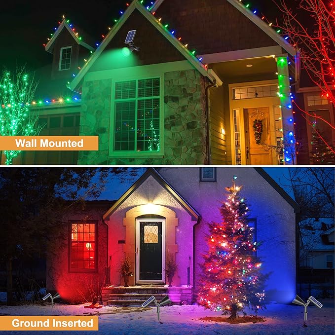 RGB Halloween Solar Lights Outdoor, 2 Modes Solar Spotlights Outdoor Waterproof, Adjustable Solar Color Changing Lights for Yard Garden Holiday Christmas Decorations- 4 Pack (Multicolor)