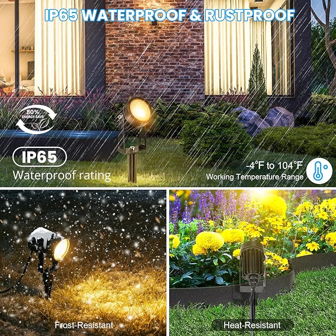 Plug and Play Low Voltage Landscape Lighting Kit, 6-Pack Wired Landscape Lights with Smart Transformer, Warm White Waterproof Outdoor LED SpotLights for Yard, Garden, Pathway, Tree
